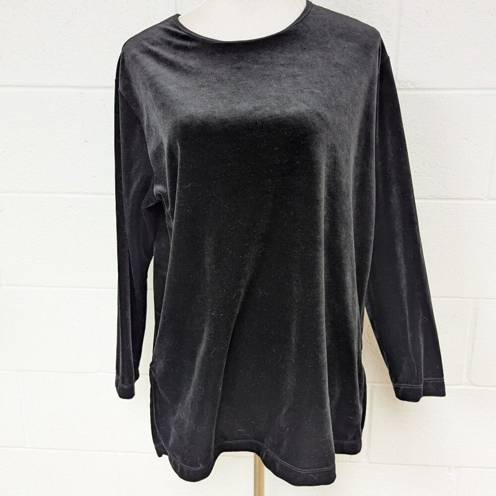 Vintage Liz Baker Essentials Black Velvet Long-Sleeve Tunic, Large